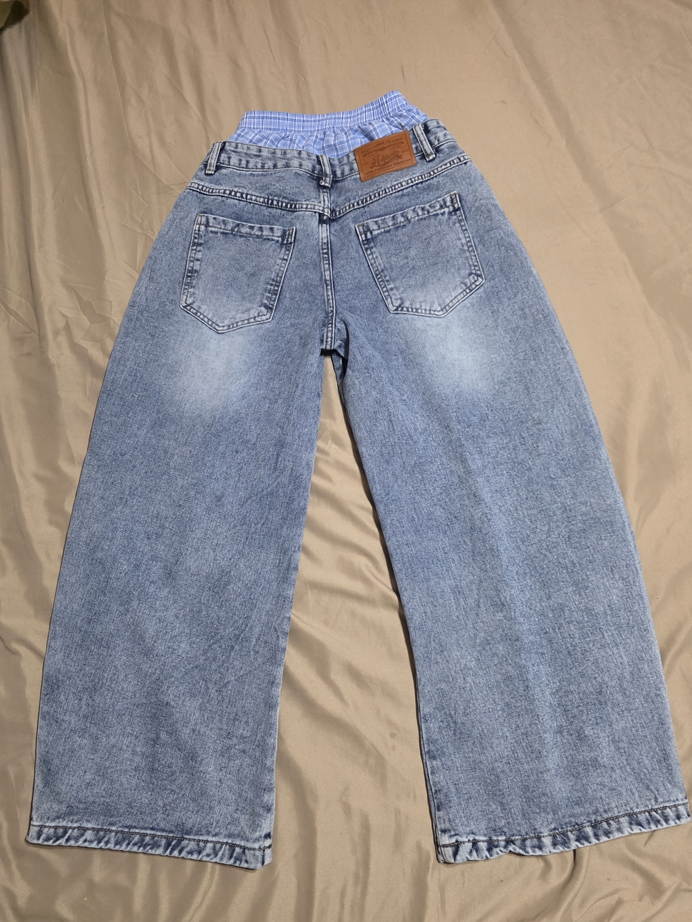 Aelfric Eden Mens XS Layered Boxer Jeans Wide Leg Baggy Plaid Waistband Y2K - Picture 10 of 16